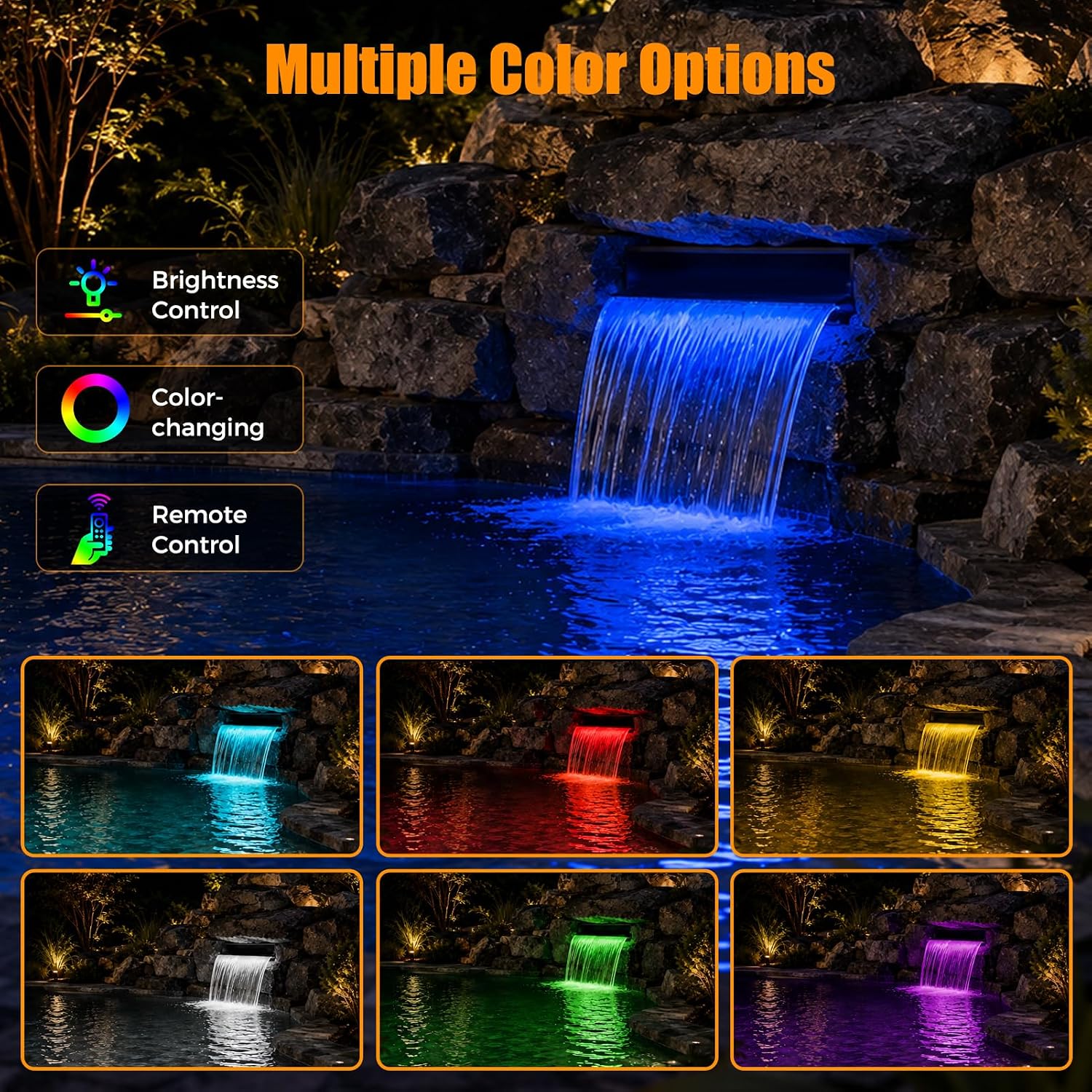 All-in-1 Pond Waterfall Spillway Kit, 12" Stainless Steel | 304 stainless steel spillway, 660 GPH pump, 8 ft lift, easy setup, steady flow, quiet, 10 FT hose, for pond, garden, backyard