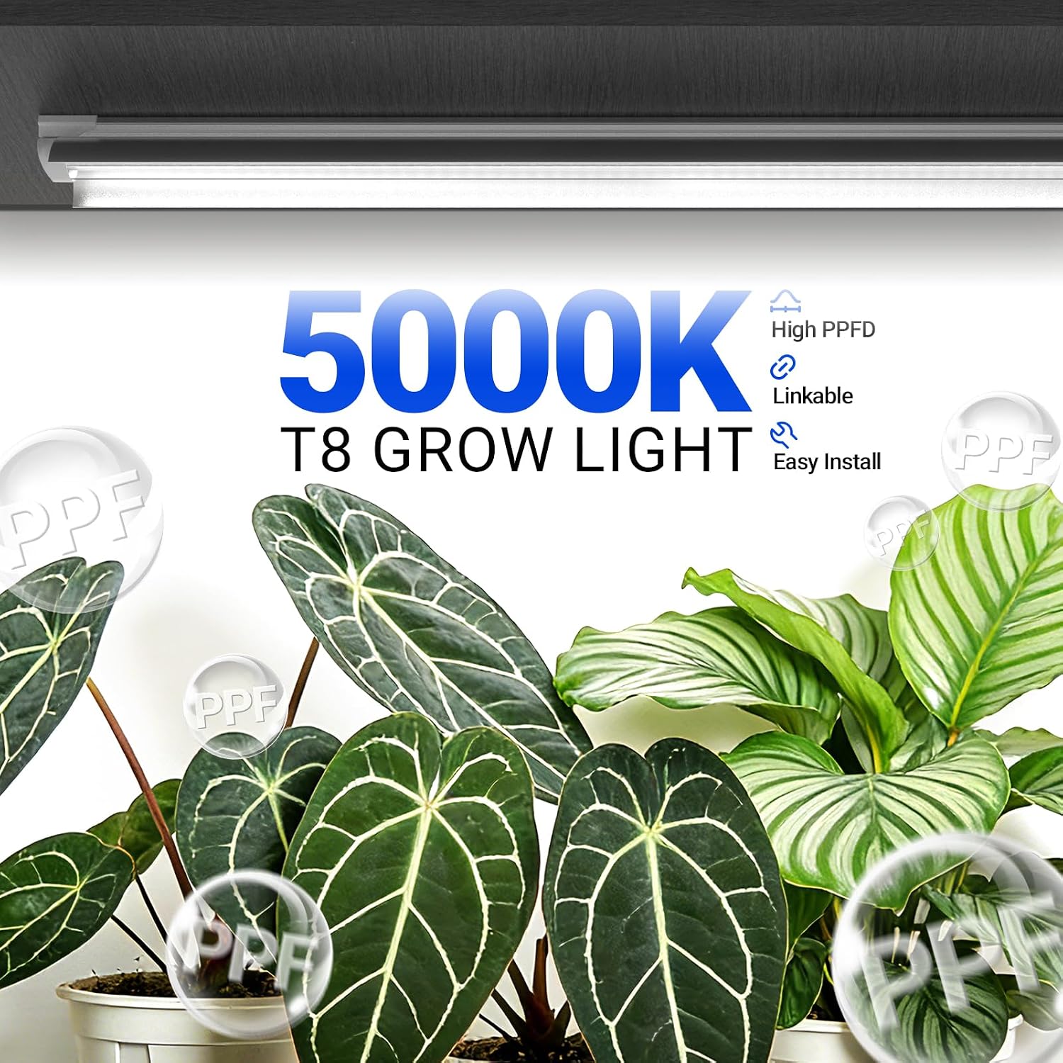 Barrina Plant Grow Lights, 4FT 5000K Full Spectrum Daylight White, 6 Packs | 252W(6 x 42W, 1400W Equivalent), T8 LED Grow Light Strips, Growing Lamp Fixture, Plant Lights for Indoor Plants, Greenhouse