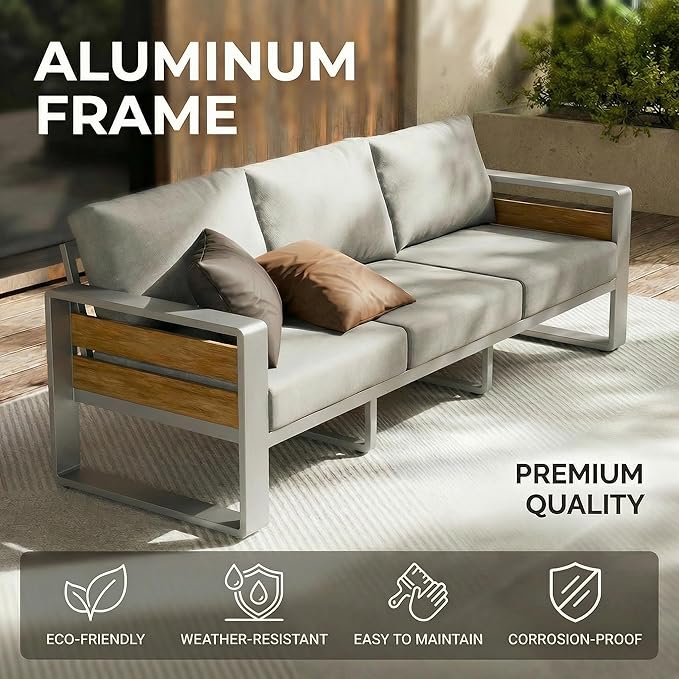ZANDOR Aluminum Outdoor Patio Furniture - 2 Pcs Armchair, All-Weather Metal Modern Outside Furniture with Washable Thick Cushion for Garden/Backyard/Porch, Silver