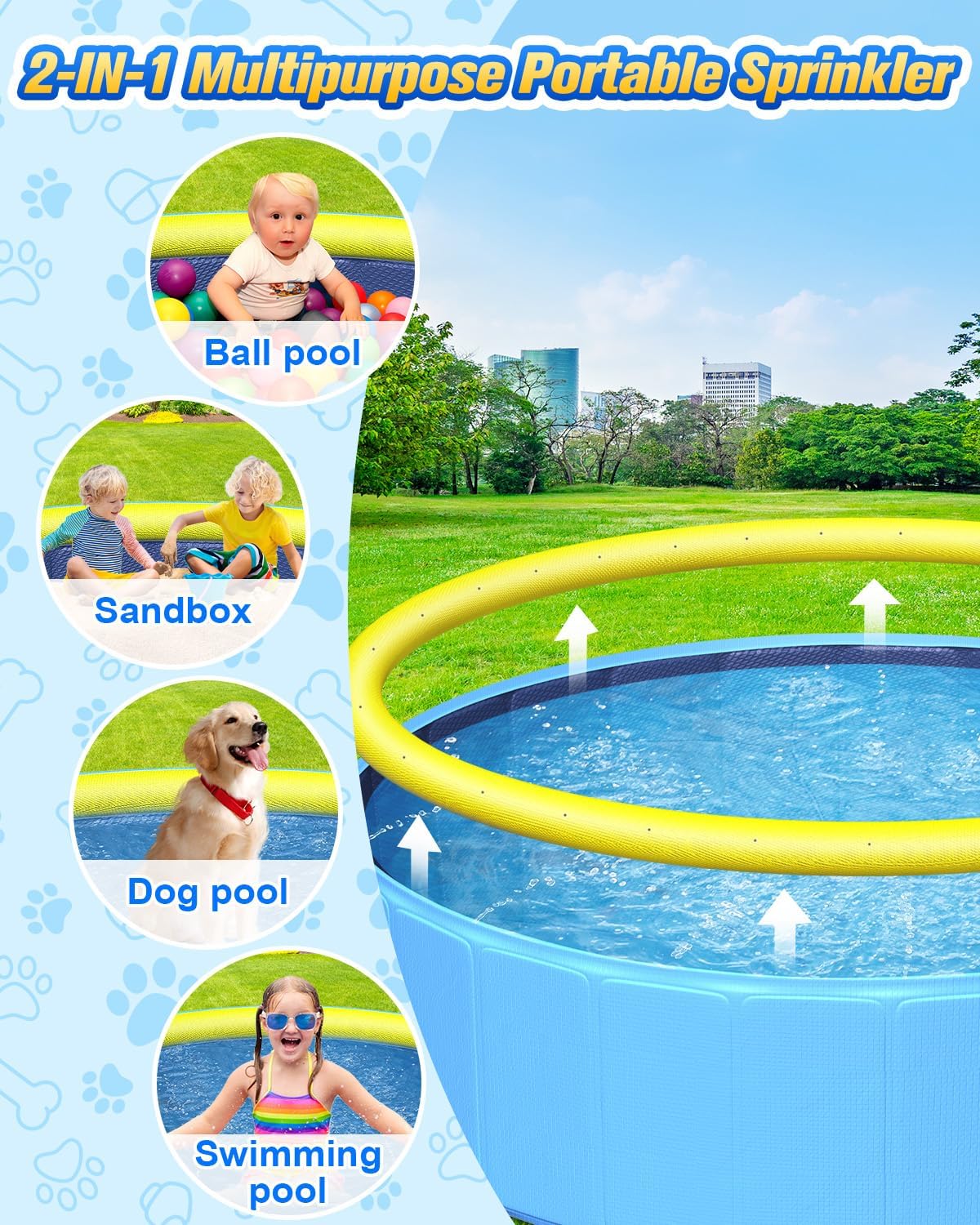 Yivsen Perfect Combination of Dog Pool and Splash Pad W79 X H12, Sturdyer Foldable Kiddie/Baby Hard Plastic Pools, Summer Swimming Bath Tubs for Kids/Dogs/Pet