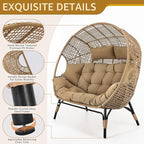 NICESOUL Indoor Outdoor Double Egg Chair with Footstools & 6.5" Thick Cushions, Oversized Wicker Egg Shaped Chair with Footrest, Stationary 2 Seater Comfy Loveseat for Patio Backyard Garden Sunroom