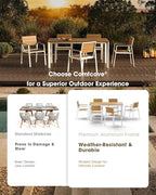 Outdoor Patio Dining Set for 6, Aluminum 7 Piece HDPS Patio Table and Chairs Set with Umbrella Hole, Modern Patio Furniture Set, Patio Dining Table & 6 Chairs (White & Teak)