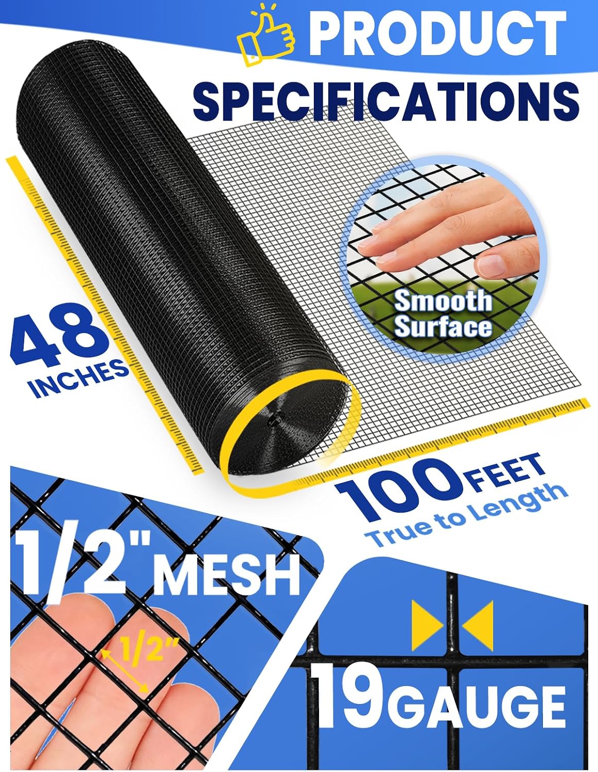 Black Vinyl Coated Hardware Cloth 1/2 Inch 48inx100ft 19 Gauge, Welded Wire Fencing Chicken Wire Mesh Roll Cage Wire Netting