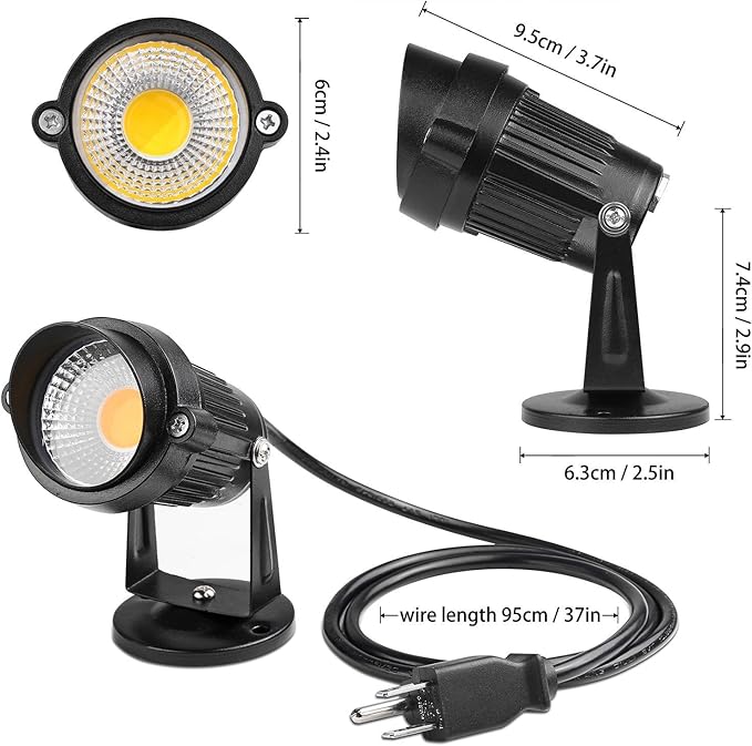 Lemonbest LED Landscape Up Down Light 5W White LED Decorative Spotlight Lamp 110V with Plug for Indoor Outdoor Yard Step Wall Lighting (Warm White) (Include Spike)