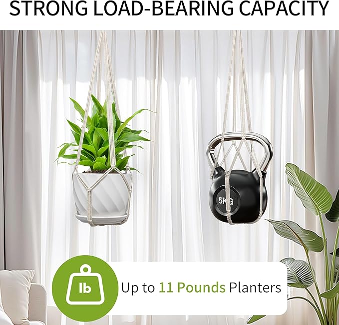 Macrame Plant Hanger, Fits 4-13 Inch Pots, Boho Hanging Plant Holder for Indoor Outdoor, 35 Inch, White (No Flowerpot)