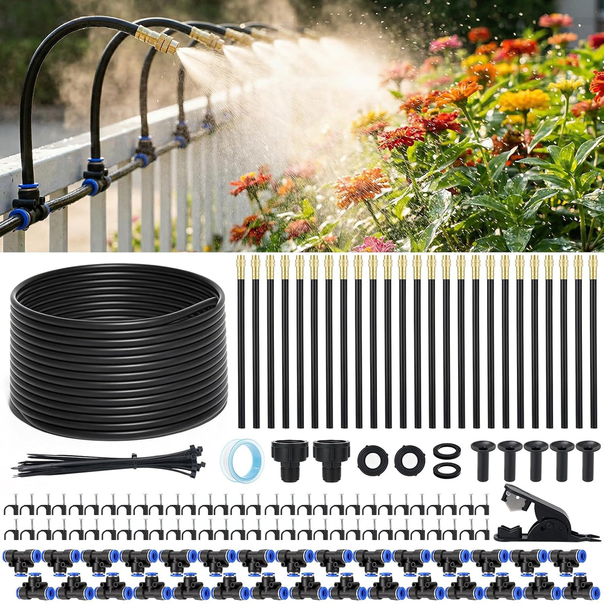 gotgelif 100ft drip irrigation kit, with 25pcs 360°, main product view