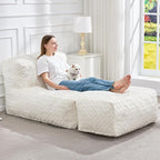 Hobestluk Bean Bag Chair Big Bean Bag Lounger for Adults Bean Bag Couch with Memory Foam Filled for Living Room, Bedroom or Balcony (Chevron Plush White)