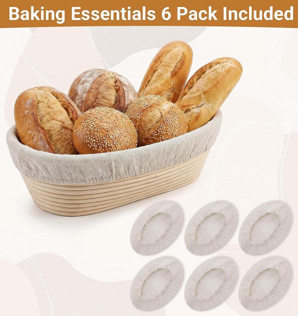 6 Pcs Sourdough Proofing Basket Liner, 10 Inch Oval Bread Proofing Cloth Liner for Banneton Basket Sourdough Baking Dough Baskets Cover (Cotton-Linen, Oval)