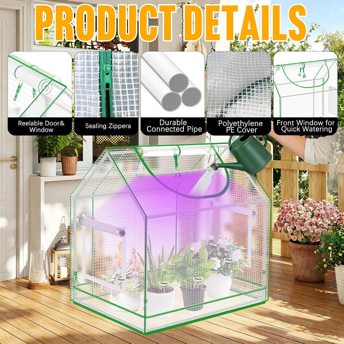 [careforge] mini greenhouse indoor with grow light &, package contents