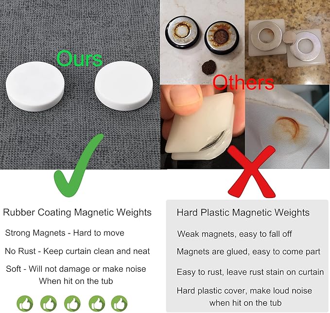 Magnetic Shower Curtain Weights, Rubber Covered Heavy Duty Weights, Prevent Curtain Liner from Blowing Around, Work for Drapery, Tablecloth, Flag, Outdoor Curtain 4 Pairs(Pack of 8)