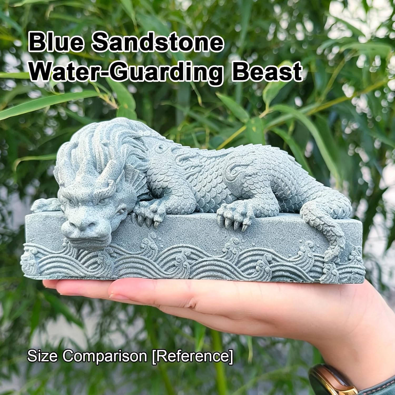 Blue Sandstone Pond Spitter Water Guarding Beast Fountain Statue Yard Decor | Blue sandstone water-guarding beast fountain with pump. A animal water feature and garden decor for yards and ponds