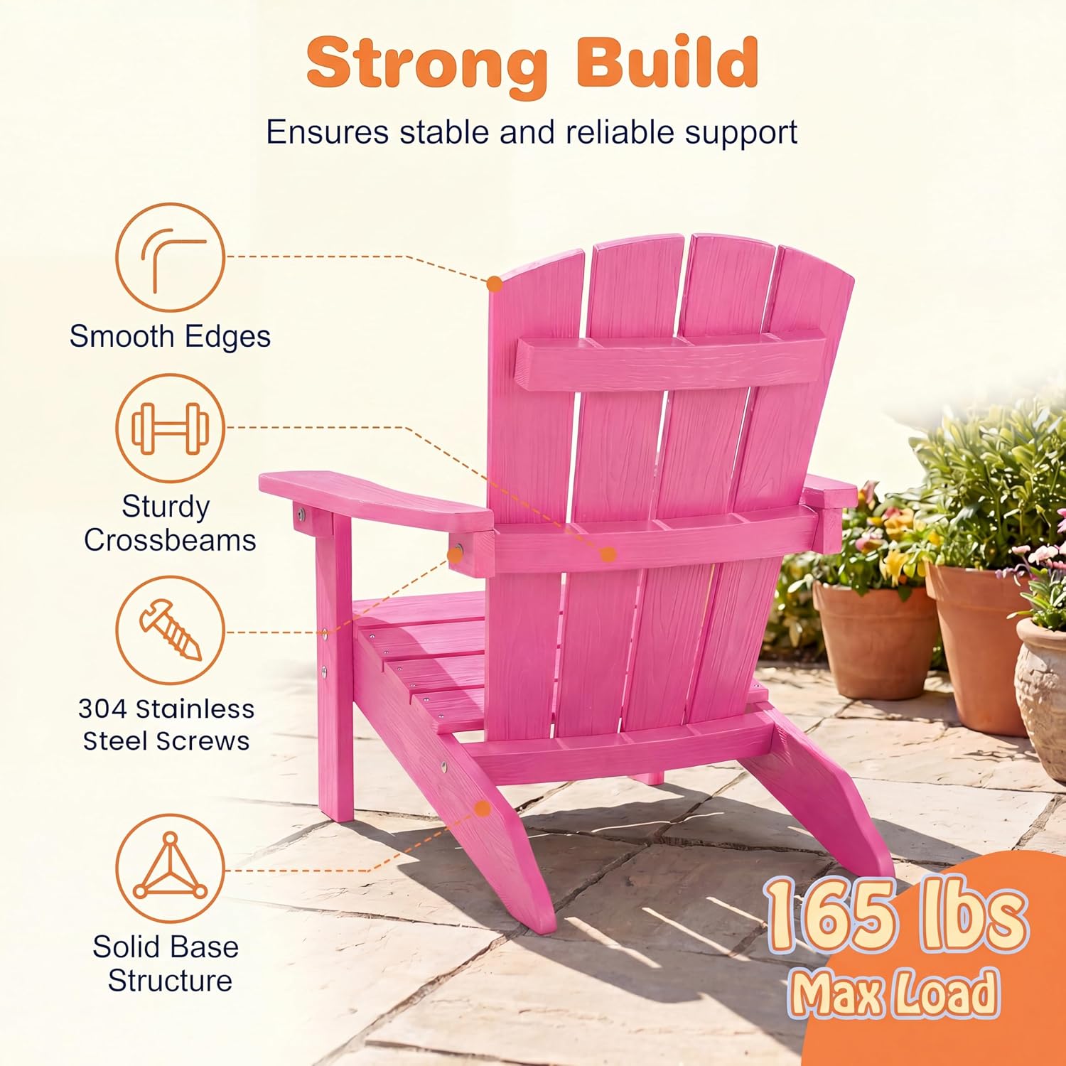 Costzon Kids Adirondack Chair, All-Weather HIPS Patio Chair with High Backrest, Armrests, Fire Pit Chair for Kids Ages 3-8, Indoor Outdoor Kids Patio Lounge Chair for Garden, Lawn, Yard (2, Pink)