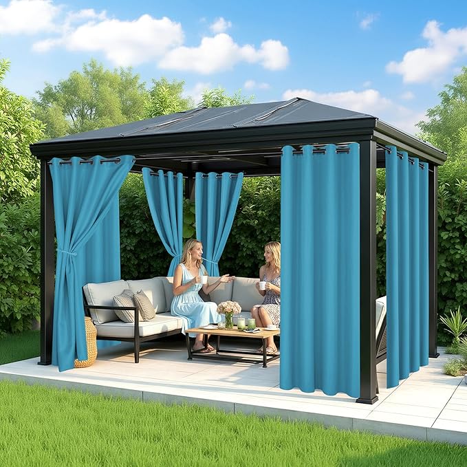 Outdoor Curtains for Patio Waterproof - 6 Panels Privacy Weatherproof Outside Curtains with Grommets for Pergola, Gazebo, Porch, Cabana, Balcony, 54 x 84 Inch, Teal