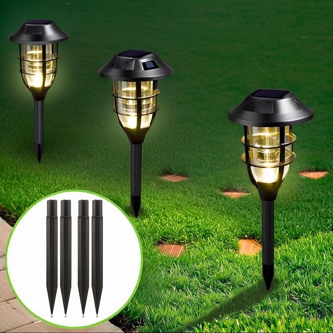 8.25" Reinforced ABS Plastic Solar Ground Spikes - Durable Solar Light Replacement Stakes for Garden, Pathway, Deck, Camping, Christmas Lights (Fits 0.83" Inside Diameter) (Black-2 Pack)