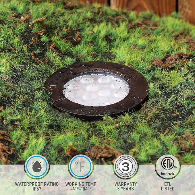 LEONLITE Dia. 4 Inch 5CCT Well Lights Landscape LED In Ground, 5 Color Temperature Selectable, 12-24V AC/DC CRI90 Low Voltage Outdoor Garden Landscaping, Aluminum Housing, Oil Rubbed Bronze, Pack of 6