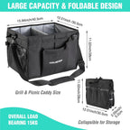HAUSHOF Large Grill and Picnic Caddy with Paper Towel Holder | Condiment Pocket, Foldable BBQ Organizer Easy Carry Griddle Caddy for Camping, RV, Outdoor Waterproof Oxford Cloth (Black)