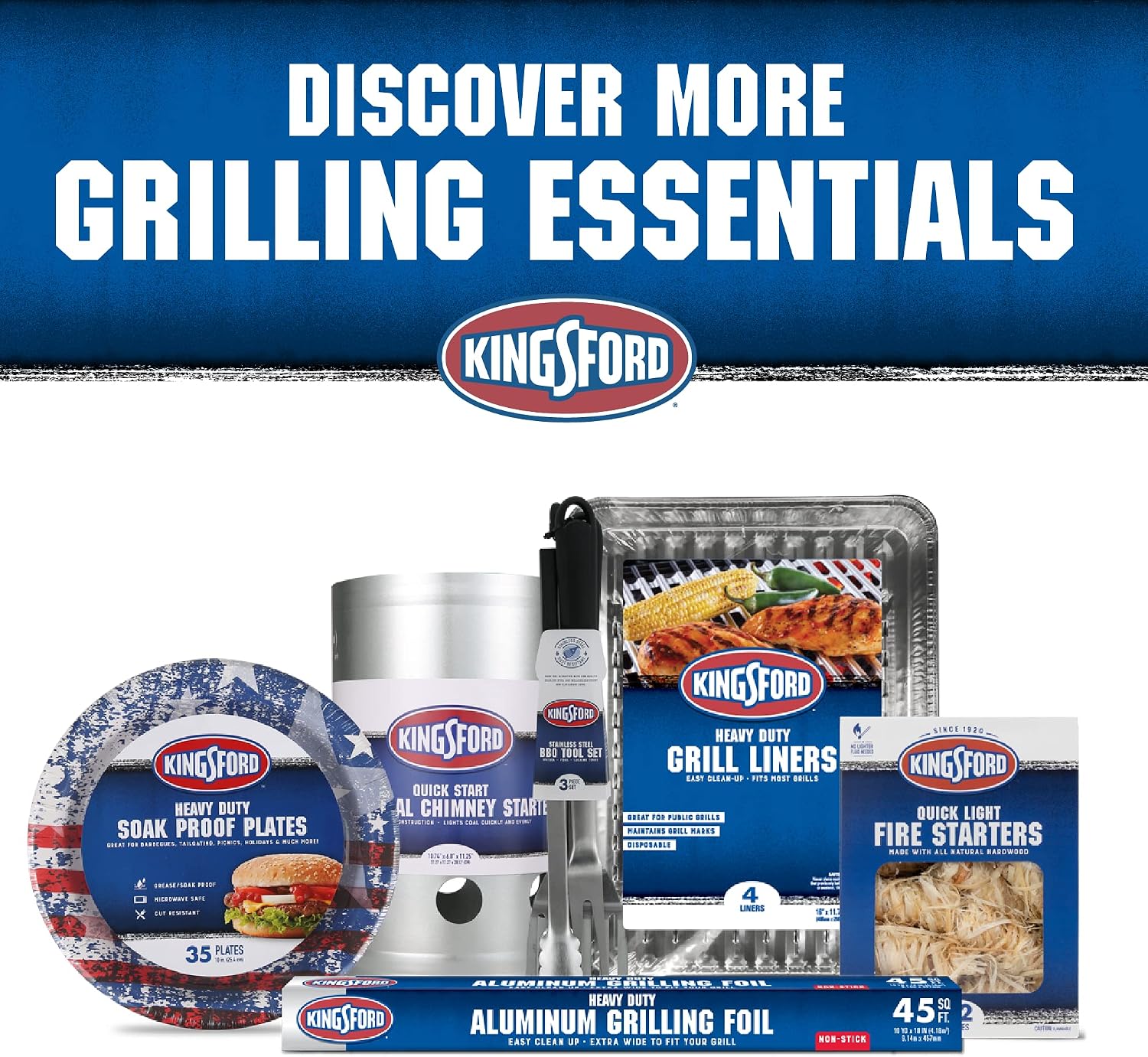 Kingsford Heavy Duty Disposable Grill Liners, 16 x 11.75 Inch, 14 Count | Aluminum foil design, prevents food and sauce from falling through grates, for outdoor BBQ grills daily