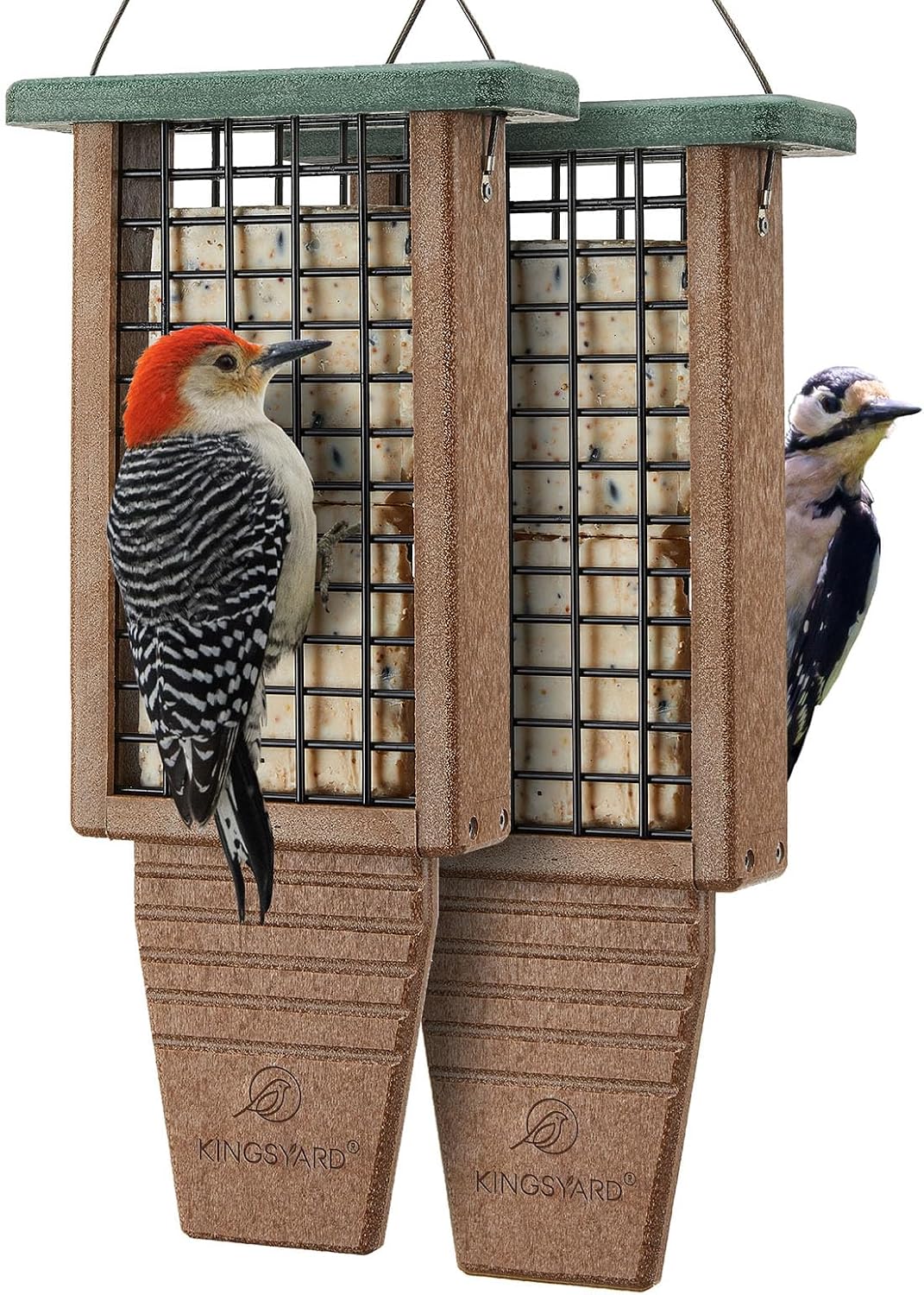 Kingsyard 2 Pack Double Tail-Prop Suet Bird Feeder | Recycled Poly Lumber Suet feeder, Sturdy & Durable, Outside Hanging, Great for Woodpecker & Clinging Birds, Blue