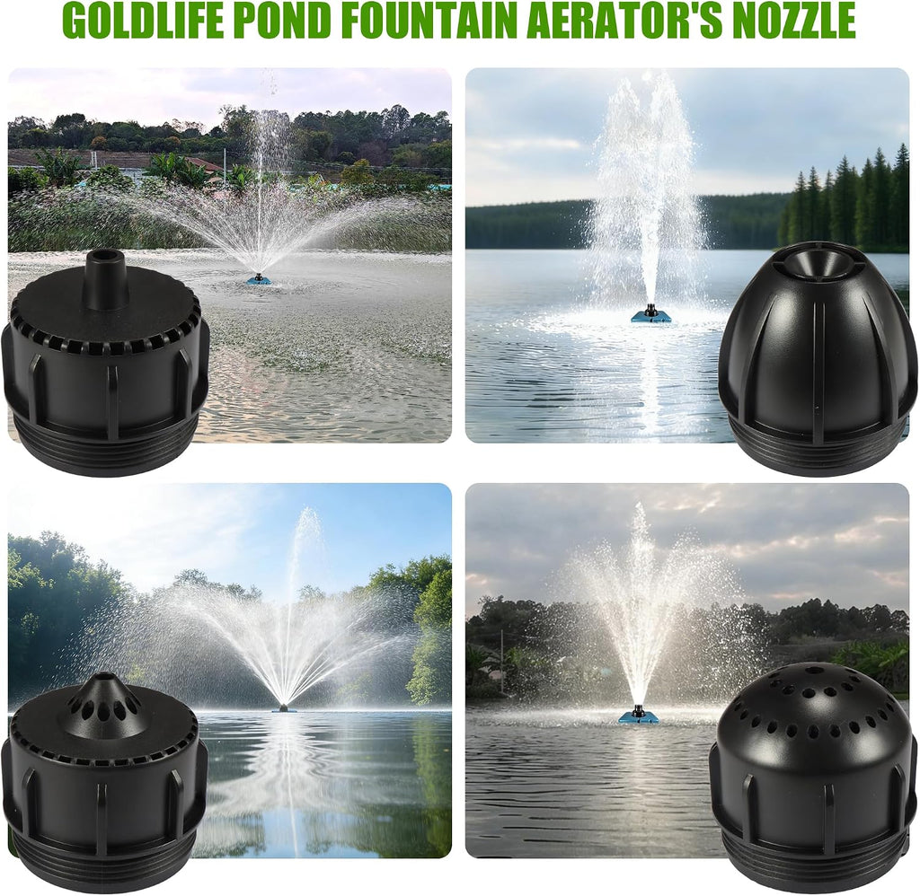 Goldlife Pond Fountain Aerator Nozzle - N3 Nozzle Kit, 4-in-1 Unique Water Flow Modes, Black ABS Water Spray Sprinkler Head, Replacement Fountain Aerator Pump Nozzle for Garden Pond Lake