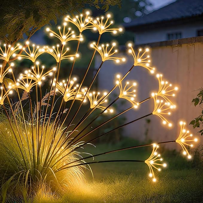 JJGoo Solar Garden Lights, New Upgraded 6 Pack Solar Swaying Starburst Light, Waterproof Fireworks Outdoor Lights, Yard Patio Pathway Decoration, Warm White