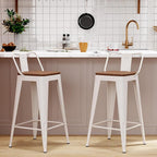 WENTMENT Metal Bar Stools Set of 2 Counter Height Barstools with Removable Back 24" Kitchen Bar Stools with Wooden Seat,Off White