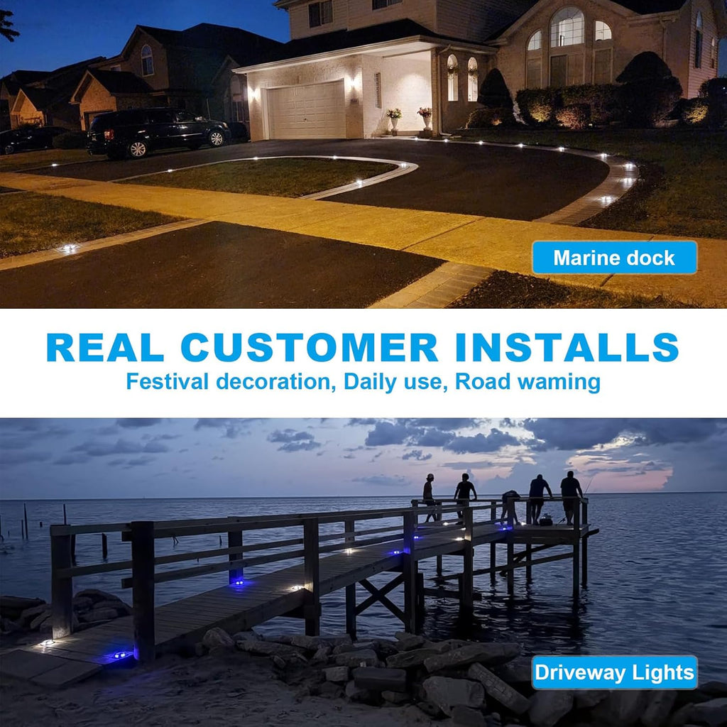 VOLISUN Solar Driveway Marker Lights Dock Marine Led Deck Outdoor 12 Pack | 2 Colors in 1,Solar Powered Waterproof Warning Step Lights for Pathway Garden Sidewalk Walkway (Blue/White)