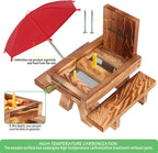 Squirrel Feeder Picnic Table with Tall Umbrella, Wooden Squirrel Feeders for Outside, Cute Chipmunk Feeder with Corn Cob Holder, Solid Structure, Thick Wood (Rustic Brown with Red Umbrella)