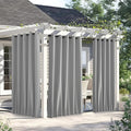 NICETOWN 2 Panels Weighted Outdoor Curtains for Patio Waterproof, Thermal Insulated Grommet & Back Tab on Top & Bottom Windproof Sun Blocking Draperies for Gazebo with Rope, Silver Grey, W66 x L84