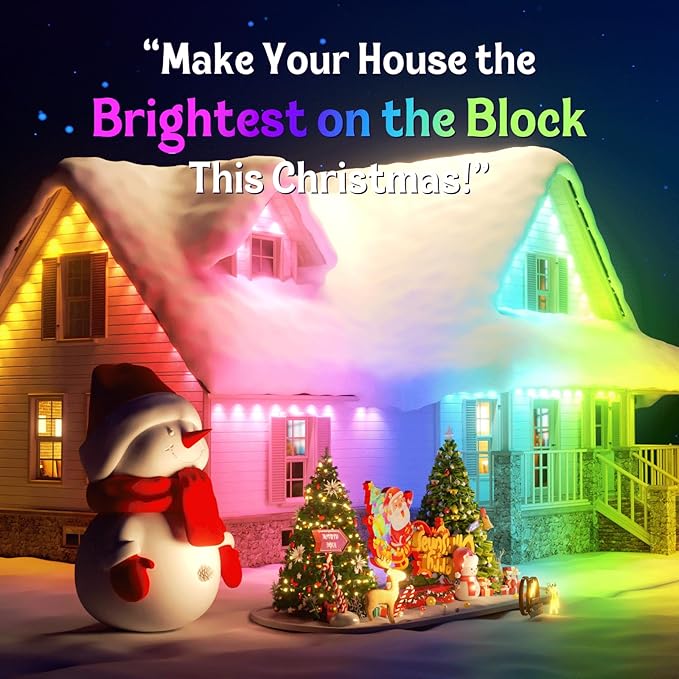 Fitop Permanent Outdoor Lights, 100FT RGB LED Eaves Light for Home, IP67 Waterproof Outdoor Strip Light, Extendable, DIY Scene Modes, Music Sync, App/Remote Control