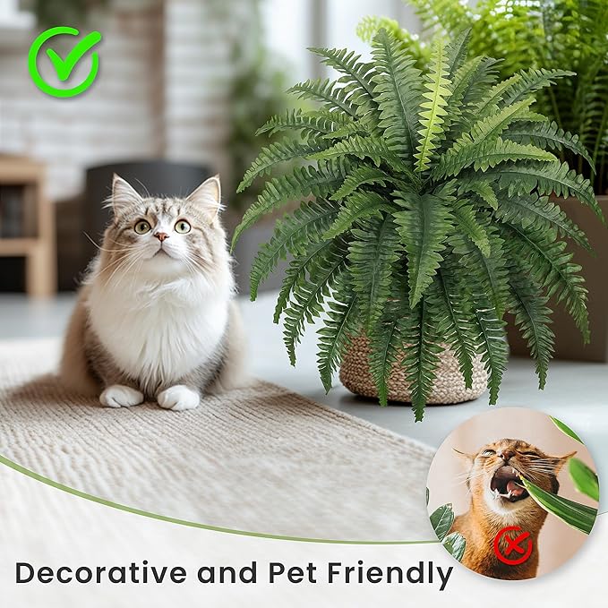 35" Fake Ferns, 4 Large Artificial Bonston Ferns Bushes Plants with 39 Fronds for Outdoors Garden Patio Porch Entrance Low Maintain Home Decor