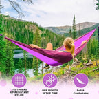 SZHLUX Camping Hammock Double & Single Portable Hammocks with 2 Tree Straps, Great for Hiking,Backpacking,Hunting,Outdoor,Beach,Camping,Purple / Pink