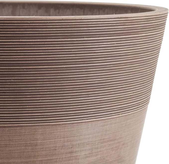 PSW Pot Collection FM35TP 14-inch Plastic/Stone/Wood Composite Large Ribbed Planter – No Drainage Hole (Drillable), Indoor/Outer Garden Pot for Foliage, Trees, Flowers, Ferns, Taupe