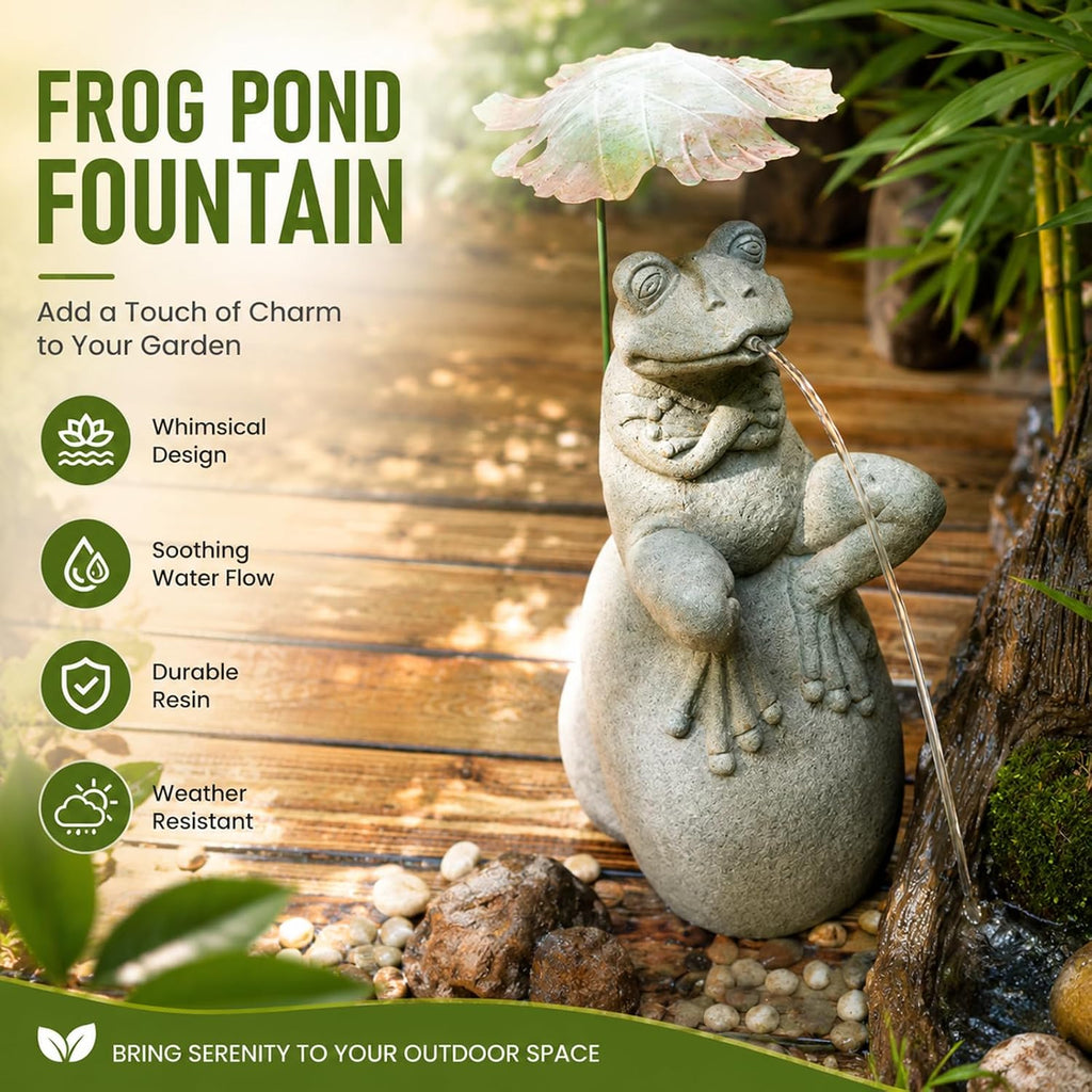 Animal Pond Fountain Spitter, Resin Frog Water Spitter Statue with Pump, Pond Fountain for Small Ponds, Outdoor Water Feature for Fish Pond, Garden Lawn Landscaping Decoration Relaxing Frog
