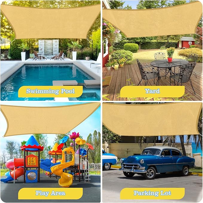 HappyTrends Sun Shade Sail,10'x 13' Heavy Duty UV Protection Beach Shade Canopy Wind Sail,Tear and Rust Resistant Patio sail Shade for Yard Deck Lawn Garden Rectangle Sunshade(Sand)