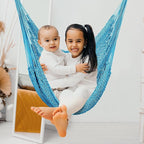 Barydat 2 Pcs Hanging Hammock Chair Boho Swing Chair Indoor Outdoor Cotton Rope Weaving Chair with 40 Inch Detachable Metal Bars for Backyard Living Room Bedroom Garden (Blue)