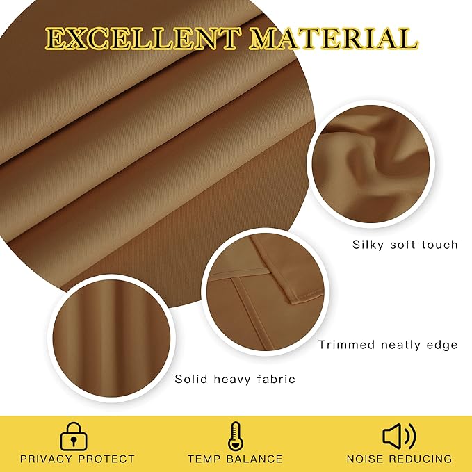 NICETOWN Sliding Door Window Treatment Blackout Patio Door Curtain Panels, Privacy Thermal Drapes for Bedroom Living Room Department with Grommet Top (Gold Brown, W66 x L110)
