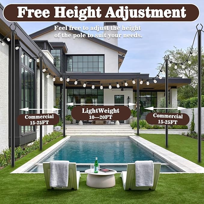 AILBTON 8 Pack 10Ft String Light Poles,Light Poles for Outside String Lights,Outdoor Light Poles with Fork,Metal Pole Stand for Patio,Backyard,Deck