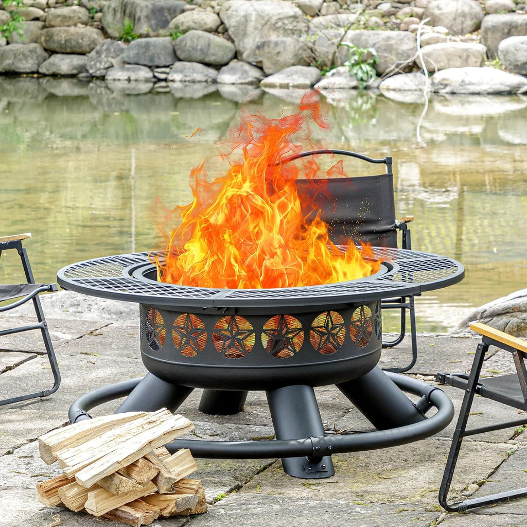 verdeluxe 47 inch outdoor fire pit with 2 shown in use