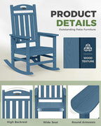 Oversized Rocking Chair Outdoor, High Back Porch Rocker Chair, HDPE All Weather Resistant Rocking Chairs for Patio, 380lbs Weight Capacity, Navy Blue