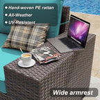ALAULM 12 Pieces Outdoor Patio Furniture Set Sectional Sofa Sets Brown PE Rattan Patio Conversation Set w/10 Turquoise Blue Seat Cushions and 2 Coffee Tables