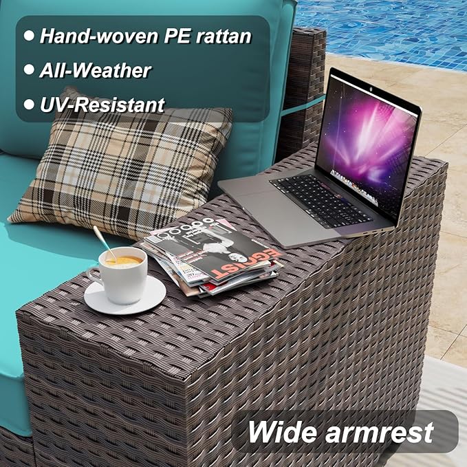 ALAULM 6 Pieces Patio Furniture Set, Oversized Seat/Armrest and High Back Wicker Sectional Furniture Set with Thick Cushion for Backyard, Garden, Red