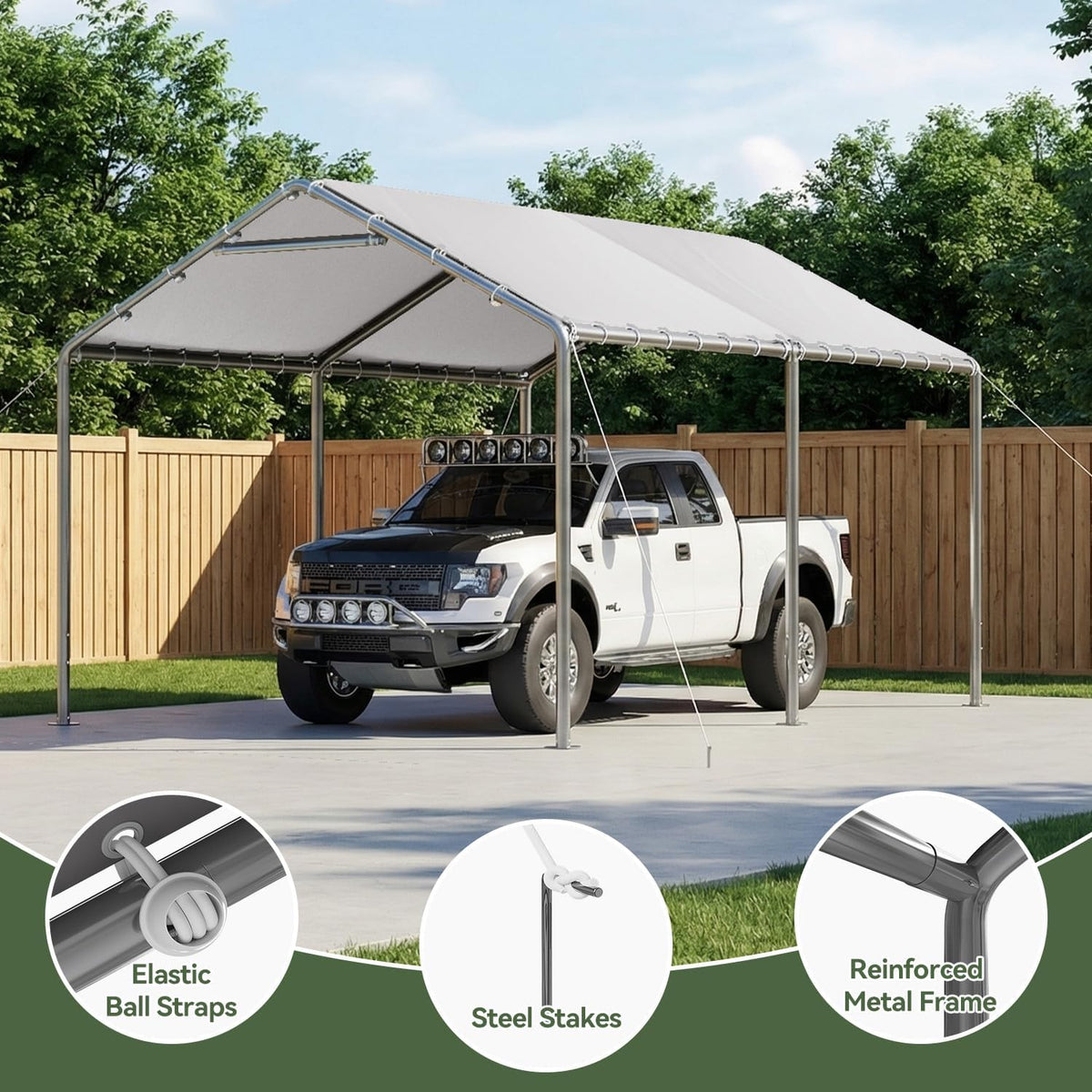 aoxun 10x15 carport heavy duty carport potable car, side view