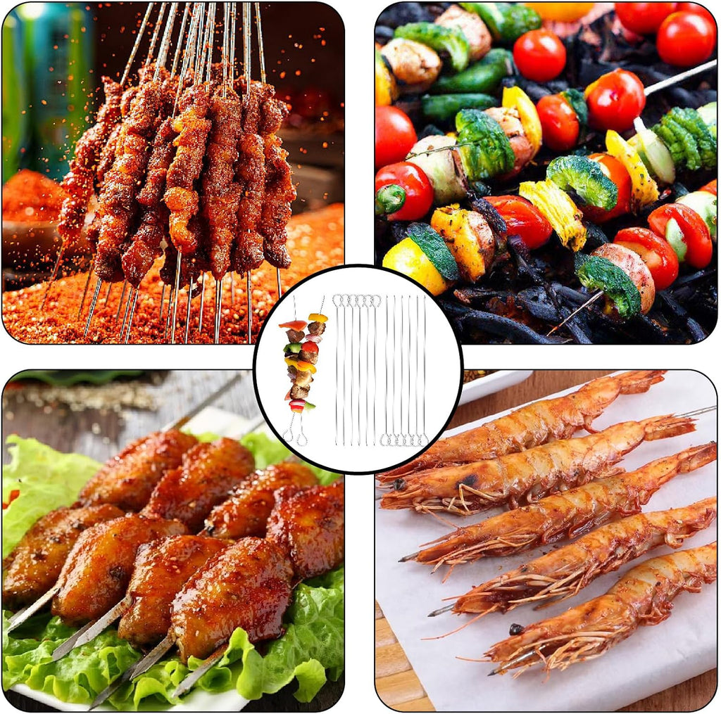 Stainless Steel Skewers for Grilling: 12pcs Reusable Kabob Sticks Round BBQ Skewers for Chicken Meat Shrimp Vegetables