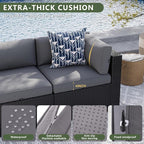 Aoxun 8 Piece Patio Furniture Set with 44” Fire Pit Table, Wicker Rattan Patio Sectional Sofa, Outdoor Furniture Set with Thickened Cushion, Grey