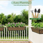SPECILITE 24" Window Boxes Planters, Heavy Duty Metal Railing Planter Boxes, Adjustable Balcony Planters for Railing Hanging, with Coco Liner & Tool Set for Deck, Porch, and Patio Gardening (4 Pack)