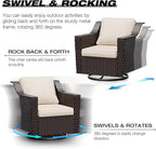 Joyside Wicker Patio Furniture Sets, 6 Pieces Upgraded Large Size Outdoor Furniture with Swivel Rocking Patio Chairs, Two 3-Seat Sofa, Fire Table, Coffee Table, Thick Cushions, Wide Armrest, Beige