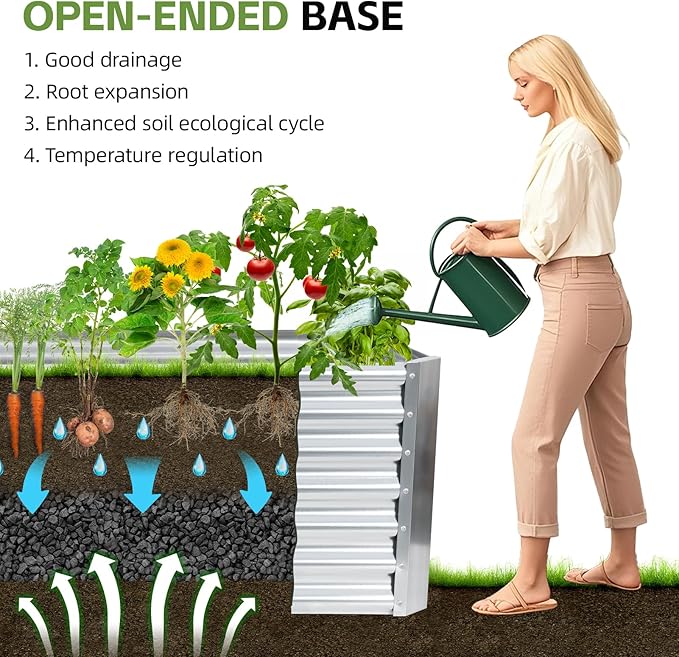 8x2x2ft Raised Garden Bed - Galvanized Deep Root Planter Boxes Outdoor with Wing Nuts and Safety Edges for Gardening Vegetables, Flowers, Herbs, Succulents - Silver