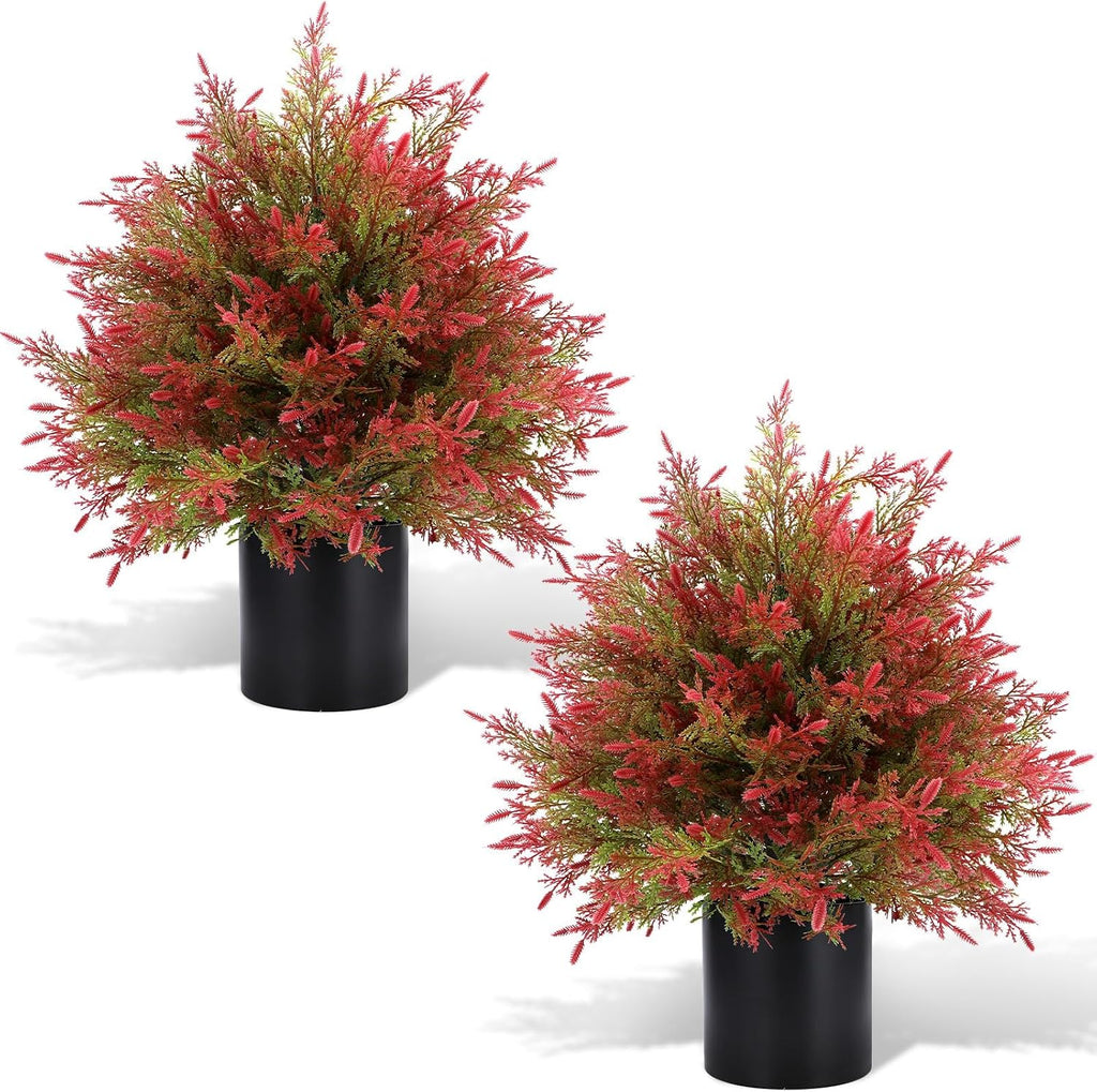 artificial fall cedar topiary trees in pot, 2, main product view