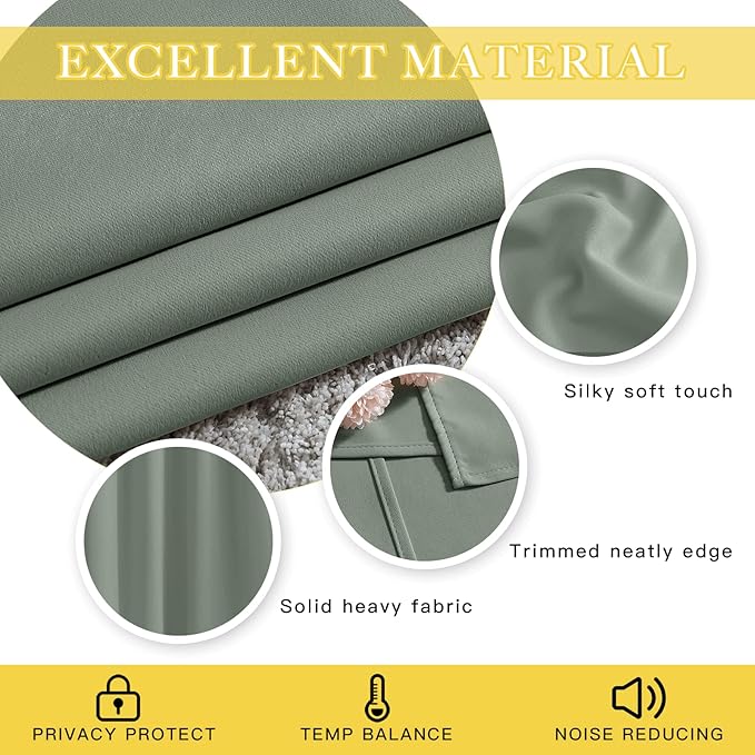 NICETOWN Blackout Sage Green Curtain for Windows 120 inch Long - Thermal Insulated Solid Grommet Room Darkening Drape Sound Reducing for Bedroom/Living Room (1 Panel, W52 x L120)