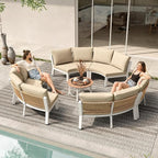 Outdoor Patio Furniture Set, 7 Piece Aluminum Curved Outdoor Sectional Sofas with Modular Coffee Table, PE Rattan Patio Conversation Sets, All-Weather Patio Couch Sets with Cushions, White